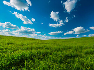 Obraz premium Blue sky over green grassy meadow