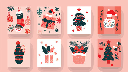 set of christmas cards on pink background vector illustration