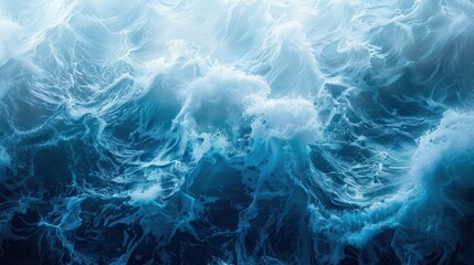 An illustration with a curved shape, a blue background texture, and a sea wave pattern.