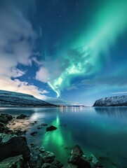 Naklejka premium Aurora borealis - a breathtaking natural phenomenon, illuminating the night sky with vibrant colors and ethereal light, captivating viewers and inspiring awe with its celestial beauty