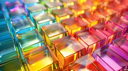 Brightly colored glass blocks arranged in row