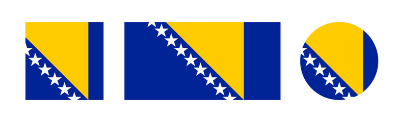 Bosnia and Herzegovina flag vector icon set. Bosnian flag vector sign in round and square set. Flag of Bosnia and Herzegovina icon in circle