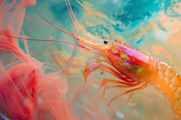 Giant shrimp in the colorful sea