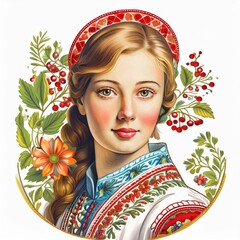 Portrait illustration of a European woman against a circular background