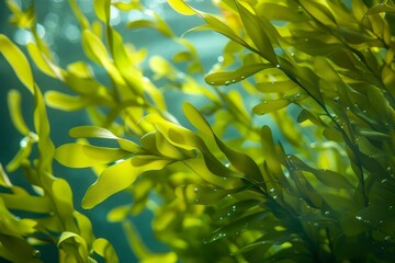 Colorful algae trees swim in the sea water