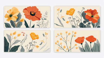 Set of postcards with floral decoration Vector  style