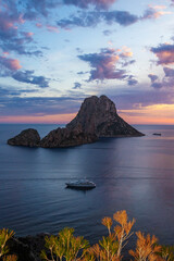 Es Vedra island is an idyllic place to sail and watch the sunset, Sant Josep de Sa Talaia, Ibiza, Balearic Islands, Spain