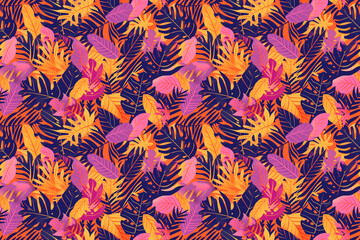 Bold colorful tropical leaf pattern