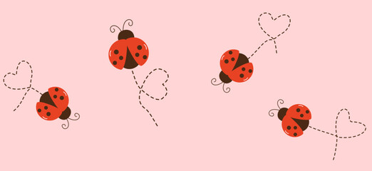 Set of ladybug with heart dot line icon signs vector.