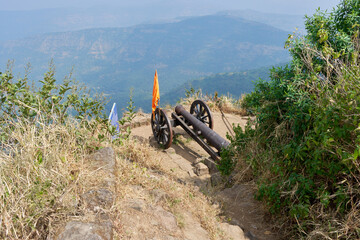 Cannon at Sinhagad Fort in Pune, Maharashtra, India