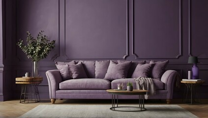 Sofa in purple living room with copy space