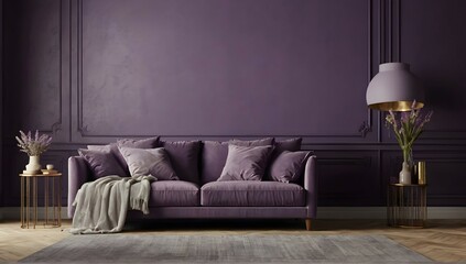 Sofa in purple living room with copy space