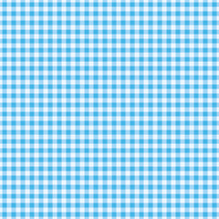 Naklejka premium Blue vichy check, or gingham, print background. Seamless, or repeat, pattern. Fabric texture visible. 