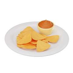 Tasty Nachos of Tortilla Chips with Cheese and Salsa.  3D Render