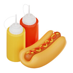 Hotdog Fast Food and Junk Food Concept. 3D Render