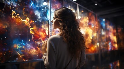 Young Woman Looking At Modern Art Installation In Gallery, Embracing Creativity And Inspiration