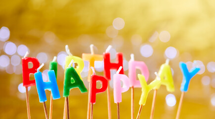 birthday candles on the yellow background