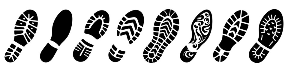 ПечатьFootprints human shoes icon. Set of footprint silhouettes. Human footsteps icon. Vector illustration
