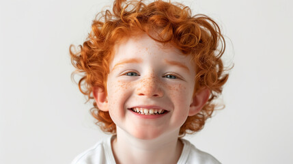 cheerful cute red-haired boy with freckles