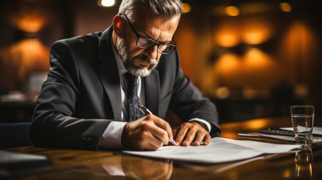 Chartered Accountant Working on Tax Calculations in Office