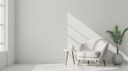 Armchair with table near light wall in room