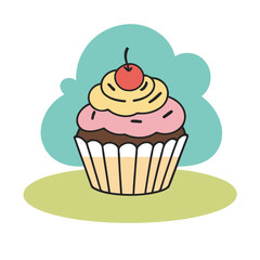 Vector illustration of a cute Cupcake for children book
