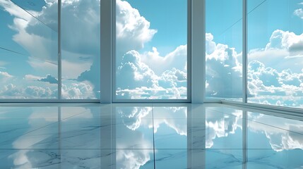 A large window showcasing the sky