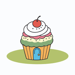 Cute vector illustration of a Cupcake for toddlers