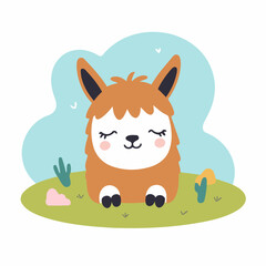 Cute vector illustration of a Llama for children book