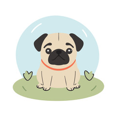 Cute vector illustration of a Pug for kids books