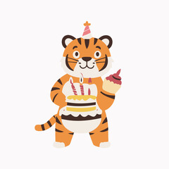 Cute vector illustration of a Tiger for kids books