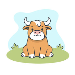 Vector illustration of a cute Bull for toddlers books