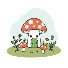 Vector illustration of a lovable MushroomHouse for children's picture books