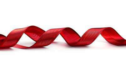 Elegant Red Ribbon Twisting Gracefully on White Background, Ideal for Gift Wrapping, Decorations, and Special Occasions