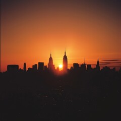 Naklejka premium City skyline silhouette at sunset