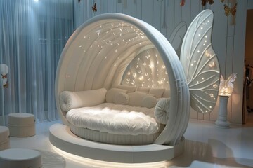 white elegant butterfly shape sofa in modern bedroom