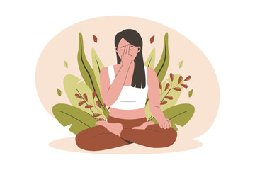 Pranayama vector concept. Flat illustration concept