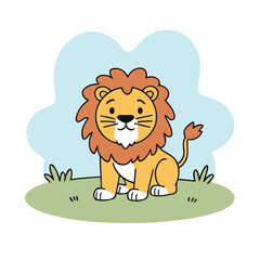 Cute vector illustration of a Lion for kids books