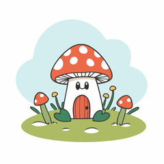 Cute vector illustration of a MushroomHouse for kids