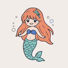 Vector illustration of an adorable Mermaid for young readers' books