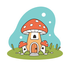 Vector illustration of a cute MushroomHouse for kids books