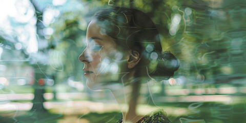 Mental health concept - A visual where normal daily activities are overlaid with translucent images of the same person not interacting, suggesting a split between one's actions and feelings