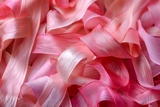A close up of a pile of pink ribbon on a table