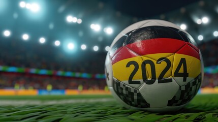 3d render Soccer ball on a green field , symbolizing the anticipation for the upcoming Euro 2024...