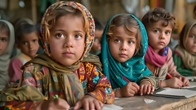 children studying in school in rural sindh, pakistan,generative ai