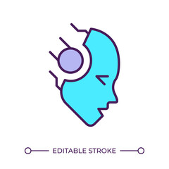 Robot head RGB color icon. Human enhancement. Artificial intelligence. Transhumanism. Digital transformation. Isolated vector illustration. Simple filled line drawing. Editable stroke