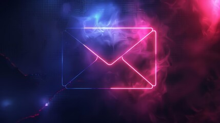 Fototapeta premium Bright neon mail icon with foggy effects, Modern, Blue and magenta colors, Photorealistic, Emphasizing communication and technology