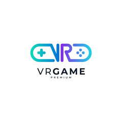 Obraz premium shiny and colorful console with letter V and letter R for virtual, simulation or online game logo design