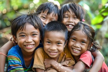 Portrait of asian children smiling and looking at the camera.