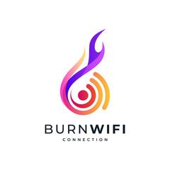 colorful and shiny wifi and fire for internet and connection logo